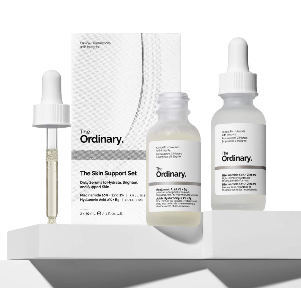 El set de apoyo para la piel con niacinamida + ácido hialurónico